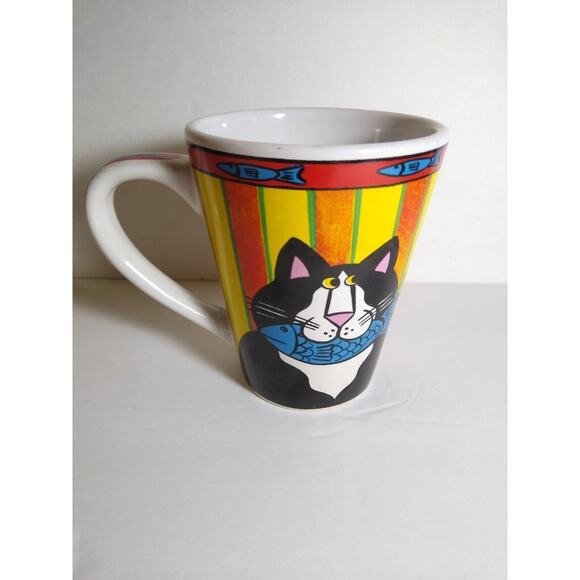 Catzilla Coffee Tea Mug Candace Reiter Designs Fish In Mouth Cats Vintage 2003 - Picture 5 of 8